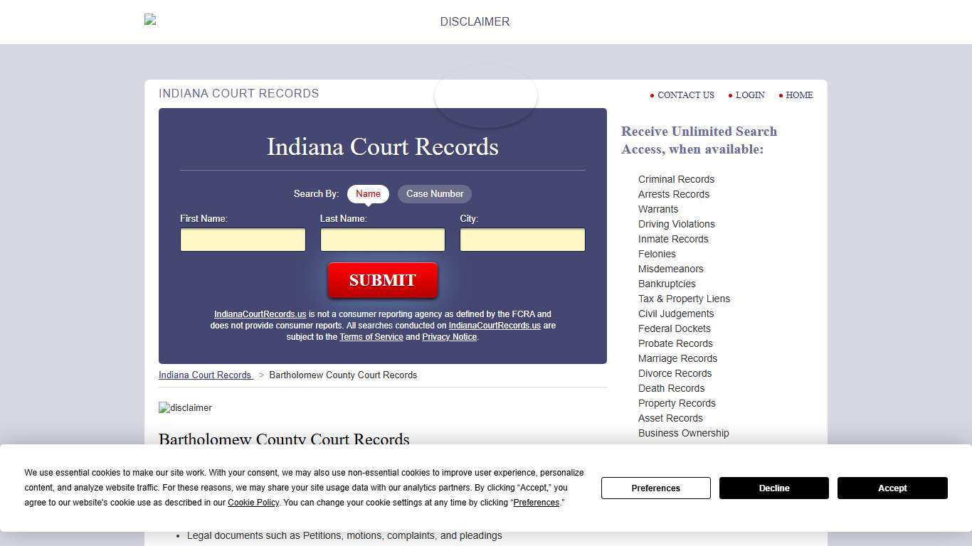 Bartholomew County Court Records | IndianaCourtRecords.us